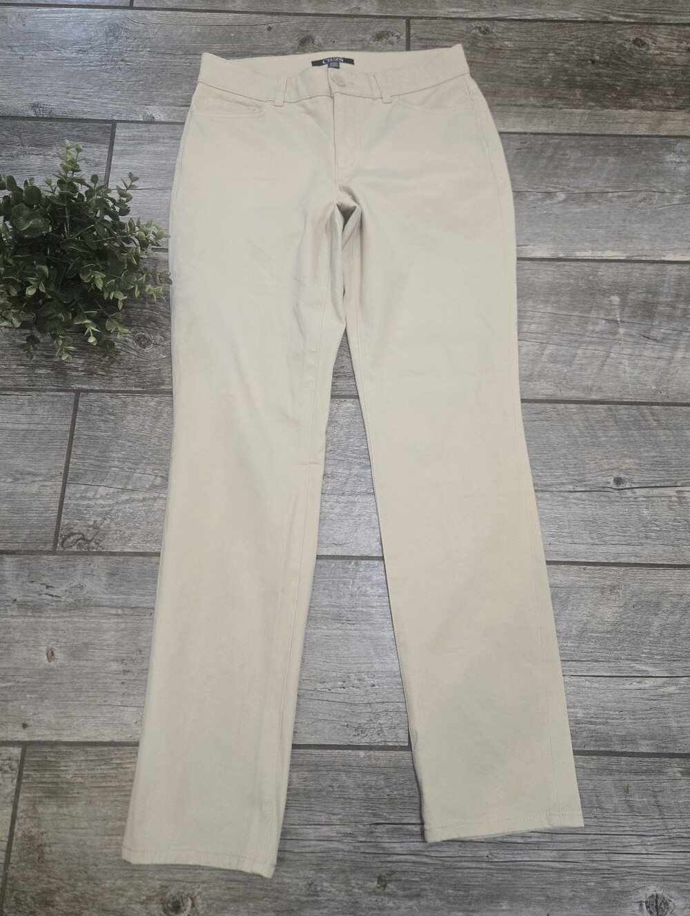 CHAPS Cream Straight-Leg Preppy Classic Office Minimalist Trousers, 6